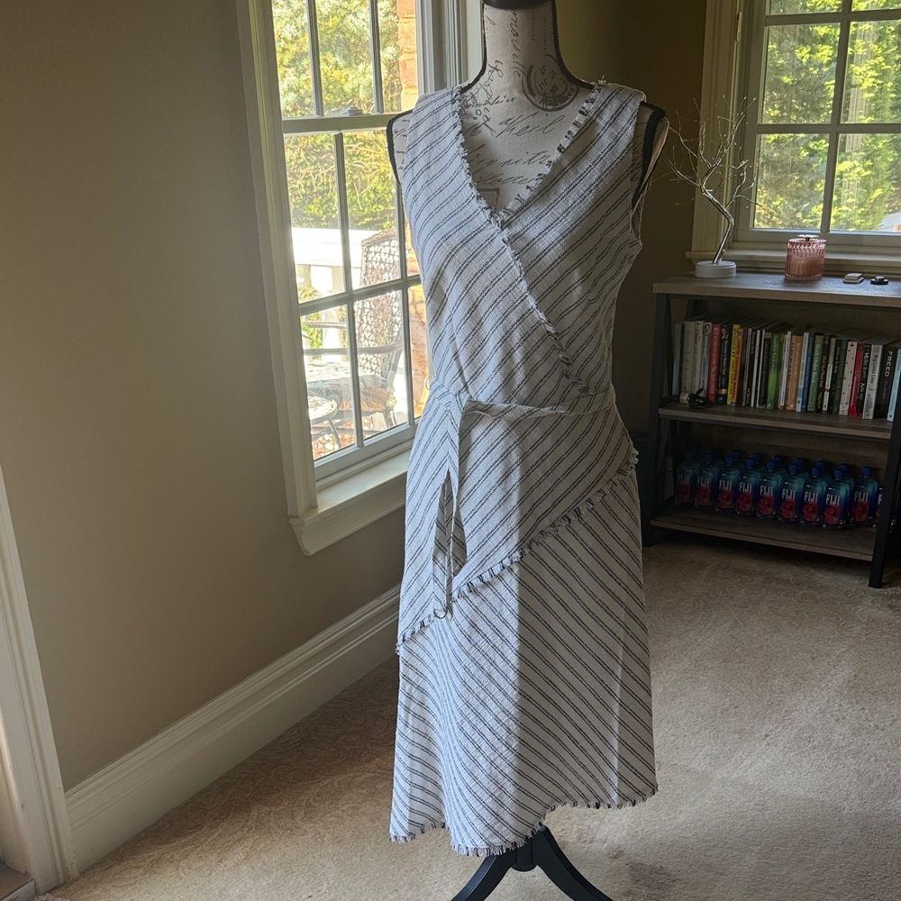 DKNY Asymmetrical Striped Dress in Black and White